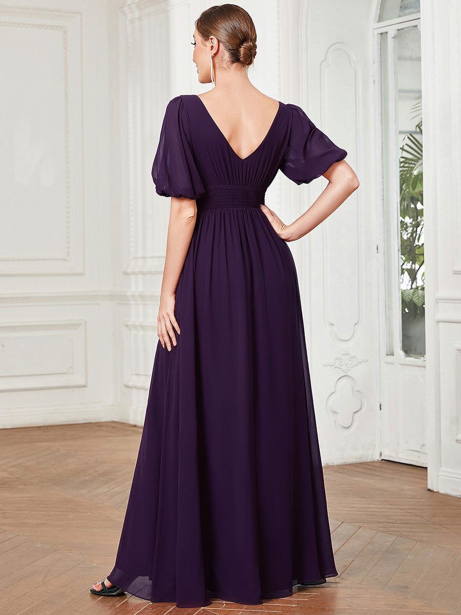 Taille personnalisée Robe de soirée Mousseline Manches courtes col en V #Couleur_Violet Fonce