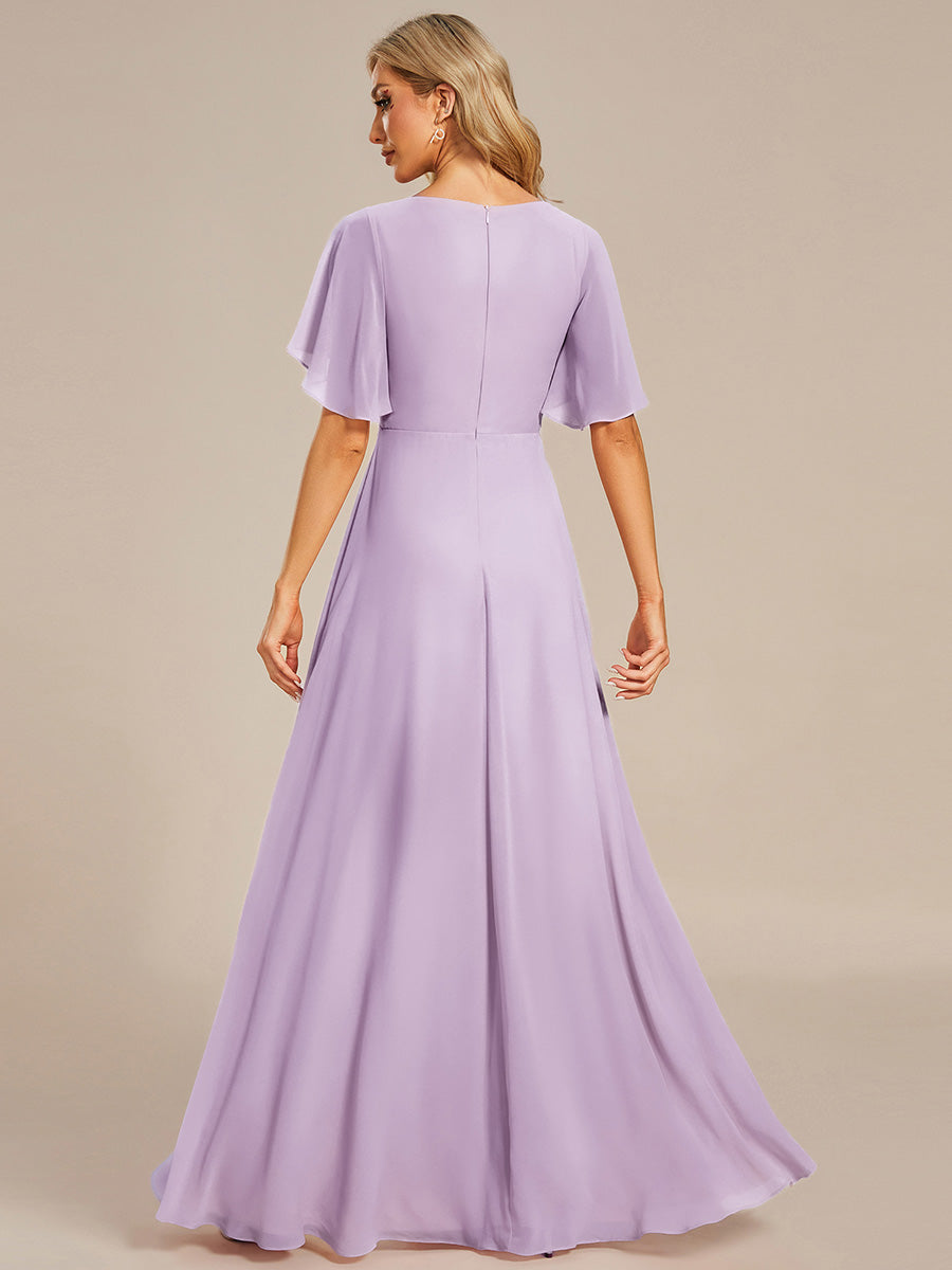 Robe de soirée élégante en mousseline de soie avec manches flottantes #Couleur_Lilas Givré