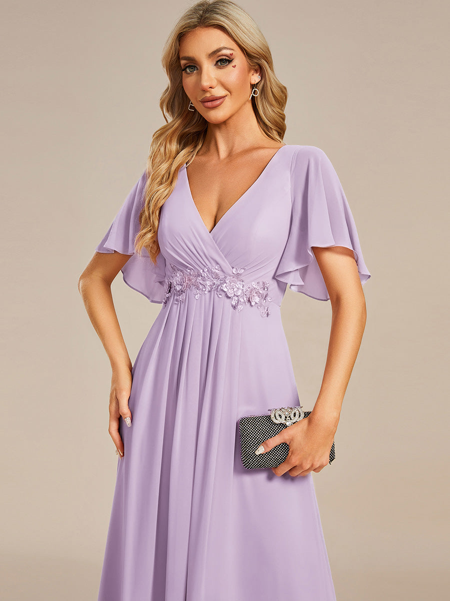 Robe de soirée élégante en mousseline de soie avec manches flottantes#Couleur_Lilas Givré