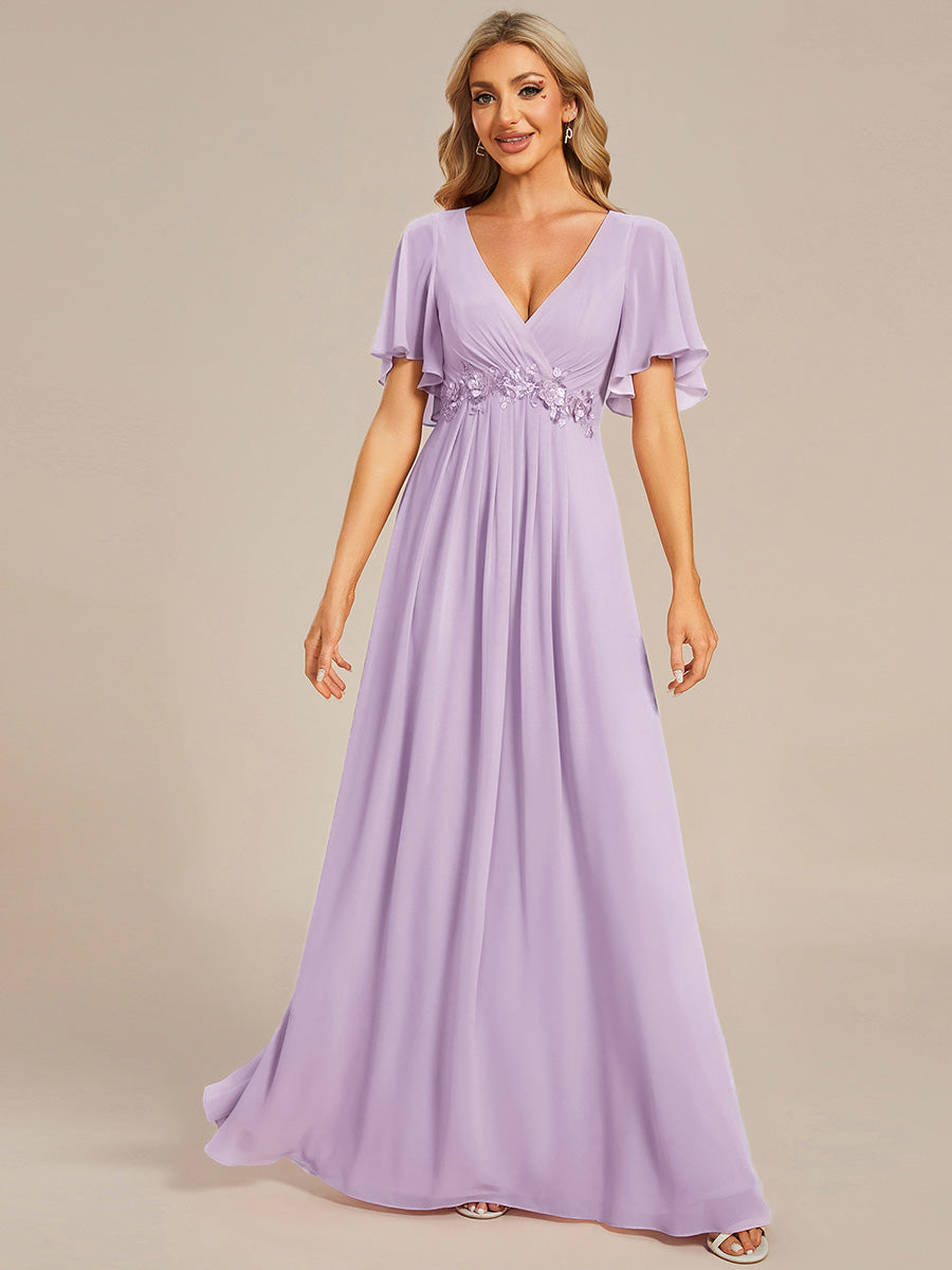 Robe de soirée élégante en mousseline de soie avec manches flottantes #Couleur_Lilas Givré