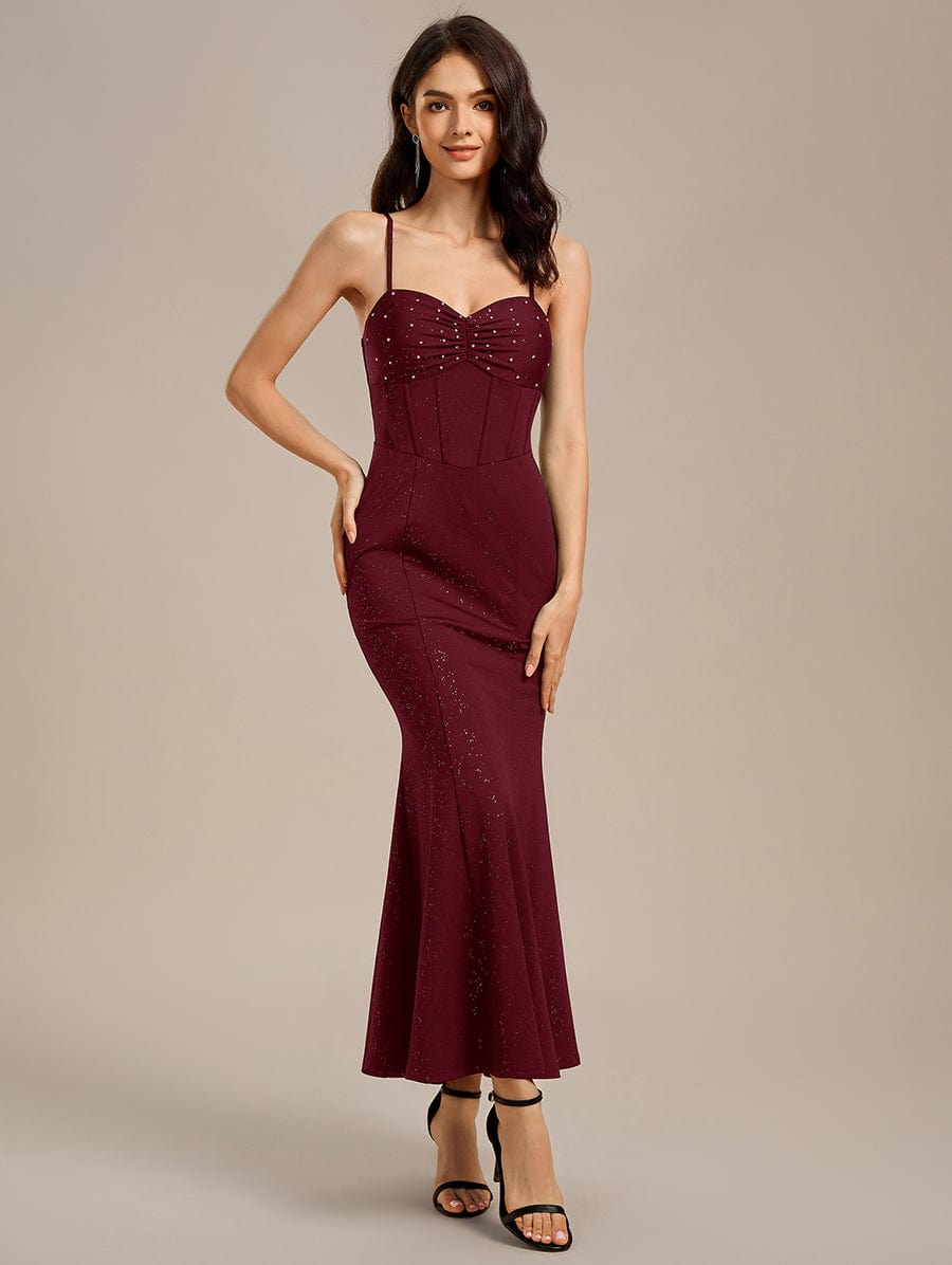 Robe de soirée longue sirène perlée #Couleur_Bordeaux
