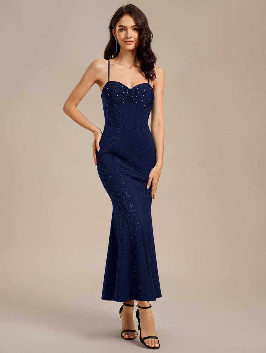 Robe de soirée longue sirène perlée #Couleur_Bleu Marine
