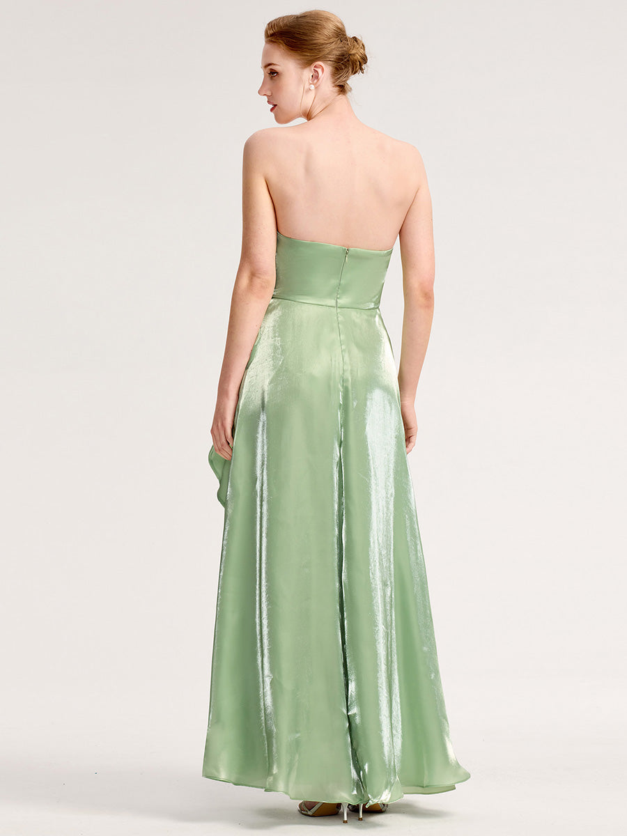 Robe d'invité de mariage trapèze en mousseline fluide à encolure ronde et longueur au genou #Couleur_Menthe Verte