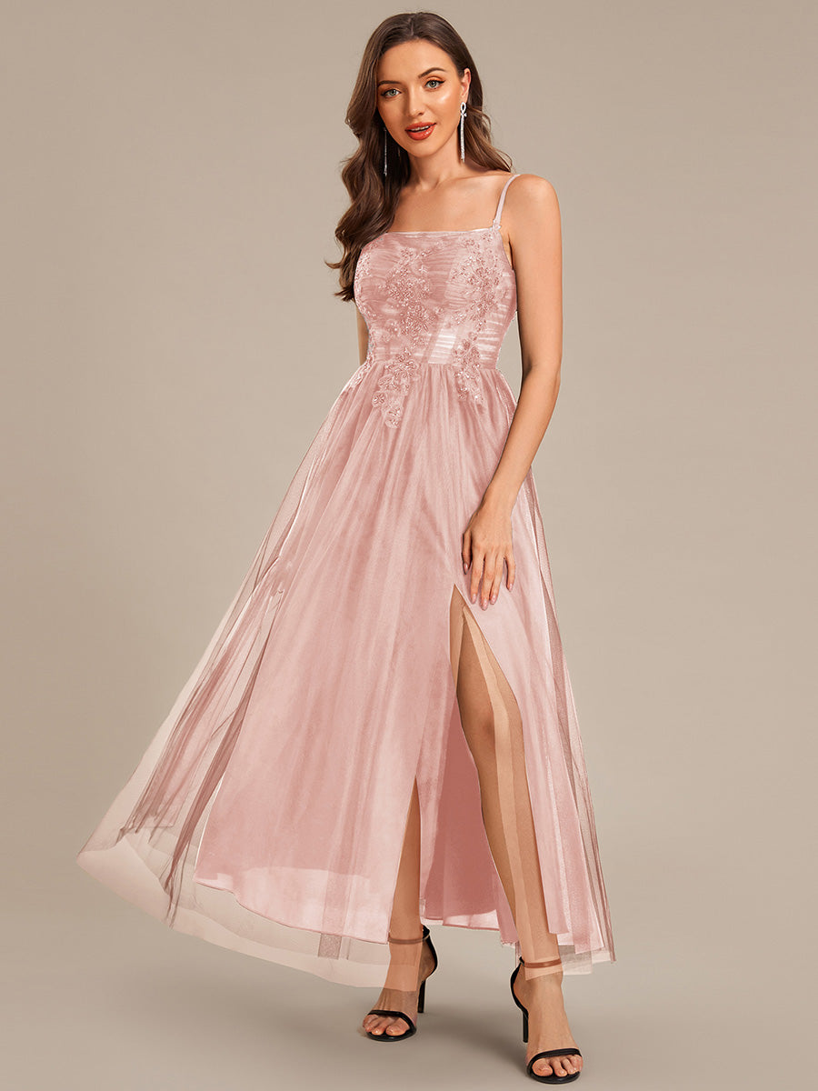Robe de soirée sans manches en maille appliquée #Couleur_Rose