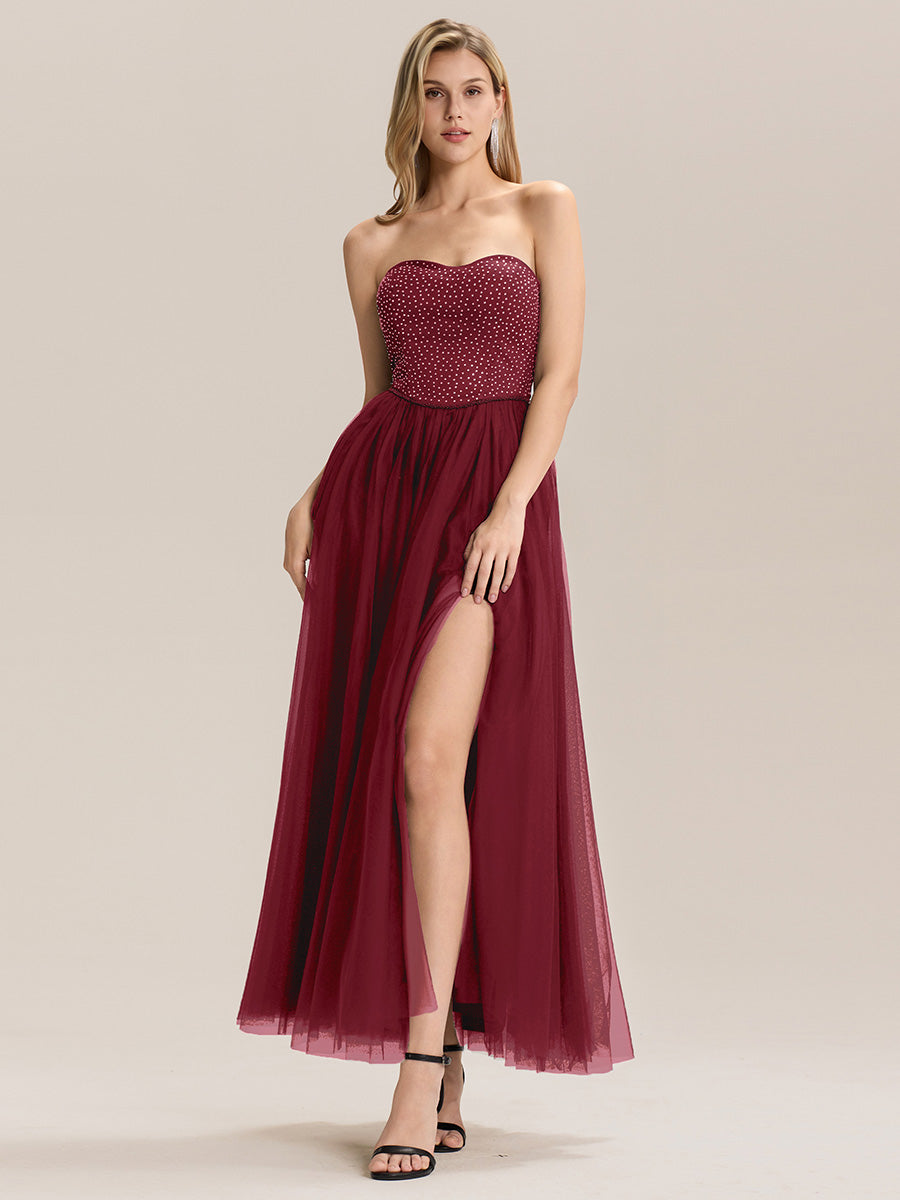 Robe de mariée dos nu fendue sur le côté #Couleur_Bordeaux