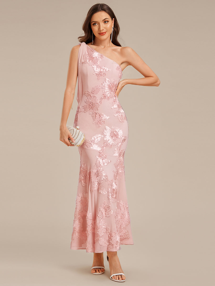 Robe d'invité de mariage trapèze en mousseline fluide à encolure ronde et longueur au genou #Couleur_Rose