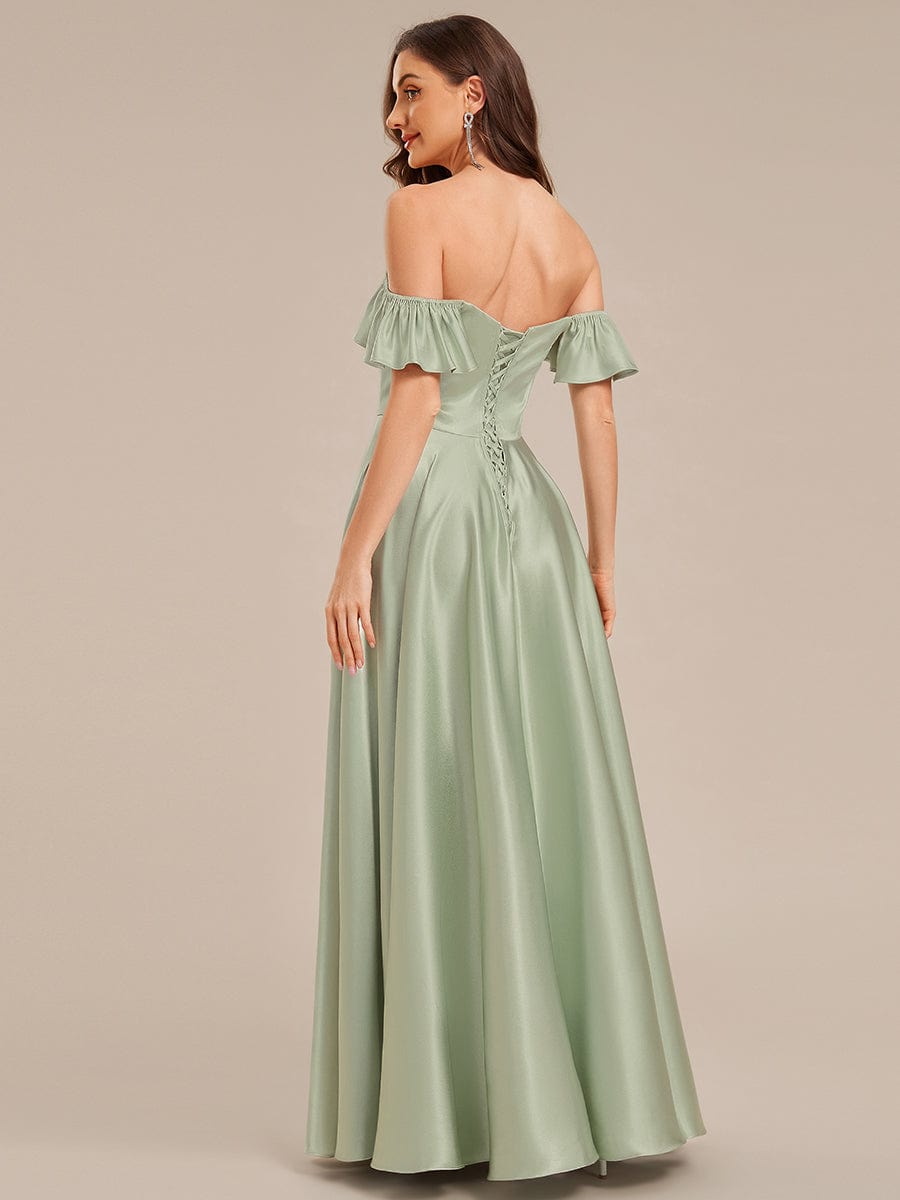Robe d'invité de mariage trapèze en mousseline fluide à encolure ronde et longueur au genou #Couleur_Menthe Verte