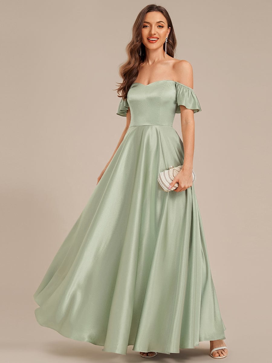 Robe d'invité de mariage trapèze en mousseline fluide à encolure ronde et longueur au genou #Couleur_Menthe Verte