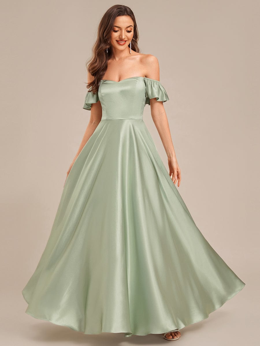 Robe d'invité de mariage trapèze en mousseline fluide à encolure ronde et longueur au genou #Couleur_Menthe Verte