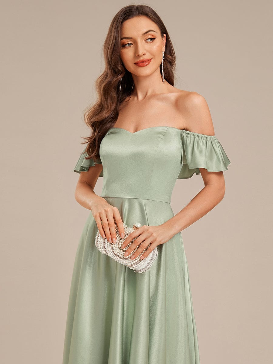Robe d'invité de mariage trapèze en mousseline fluide à encolure ronde et longueur au genou #Couleur_Menthe Verte