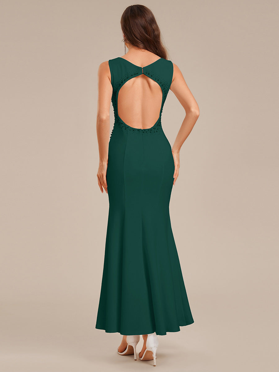 Robe de mariée dos nu fendue sur le côté #Couleur_Vert Fonce