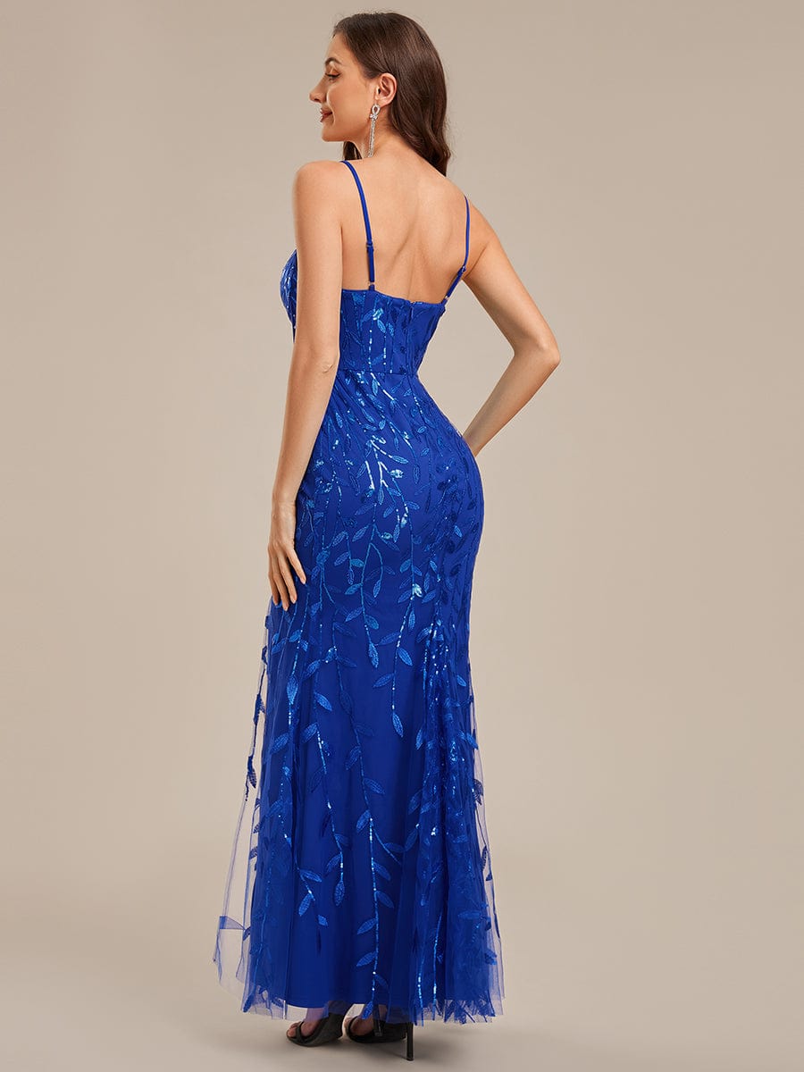 Robe d'invité de mariage trapèze en mousseline fluide à encolure ronde et longueur au genou #Couleur_Bleu Saphir