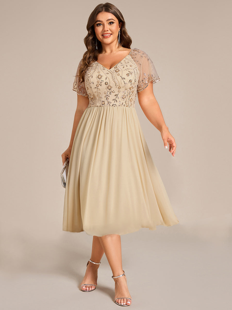 Robe Midi A Ligne Brodée à Manches Courtes en V avec Volants et Imprimé Floral Grande Taille #Couleur_Charbon