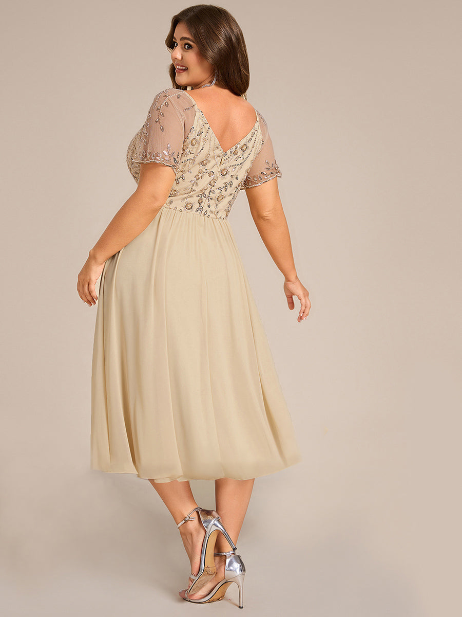 Robe Midi A Ligne Brodée à Manches Courtes en V avec Volants et Imprimé Floral Grande Taille #Couleur_Charbon