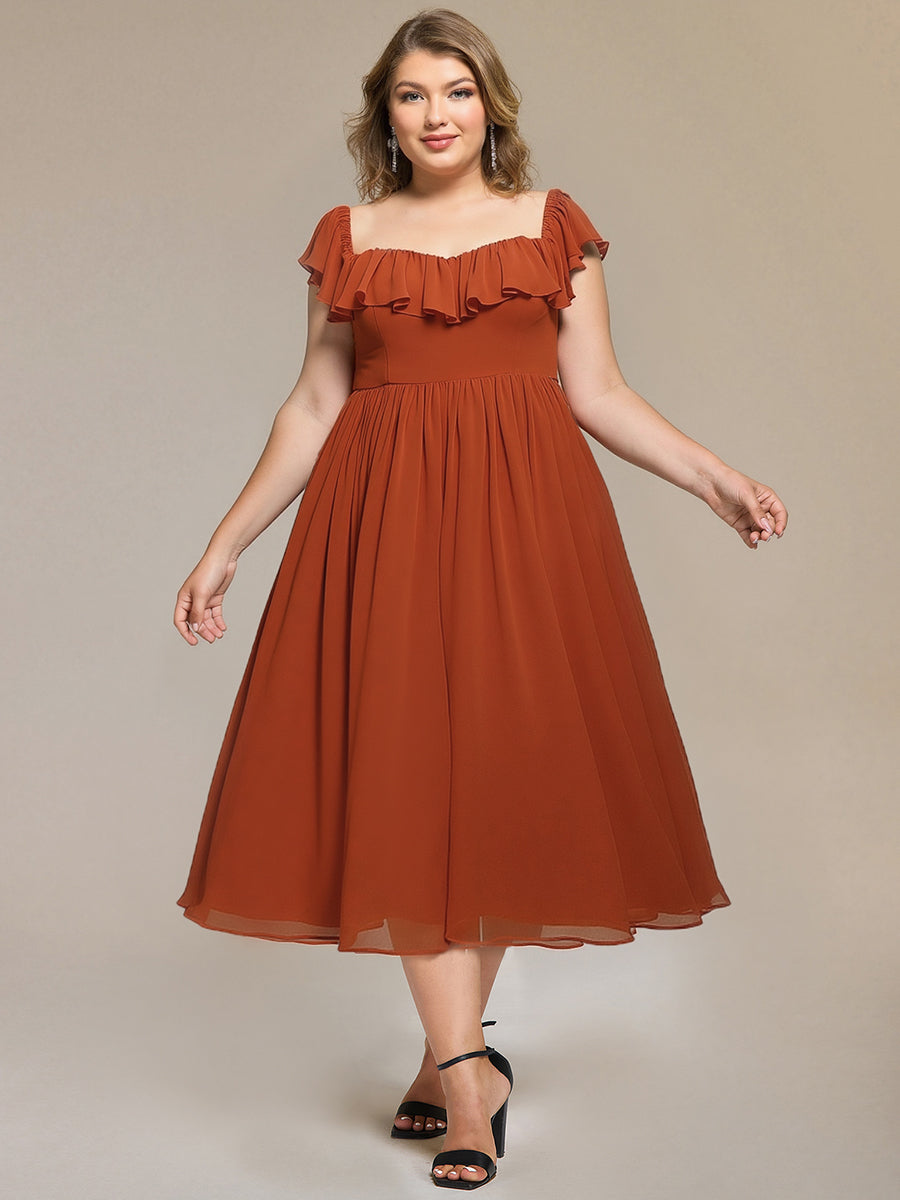 Robe midi sans manches à volants avec détail noué à l'avant design dos nu - Robe de soirée chic #Couleur_Burnt Orange