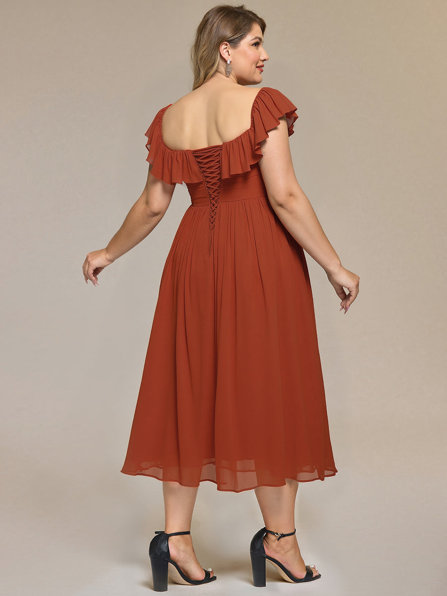 Robe midi sans manches à volants avec détail noué à l'avant design dos nu - Robe de soirée chic #Couleur_Burnt Orange