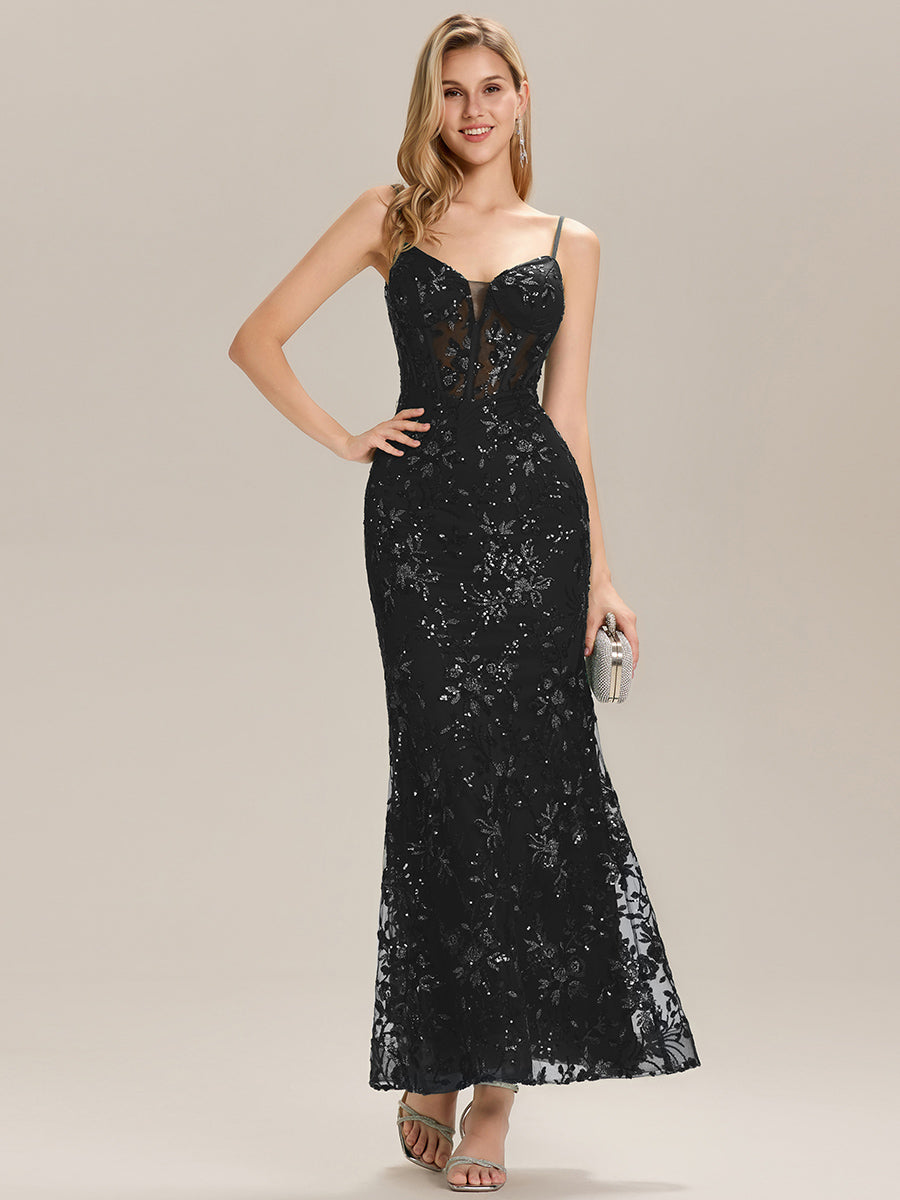 Robe de soirée sans manches en sequins longueur sol #Couleur_Noir