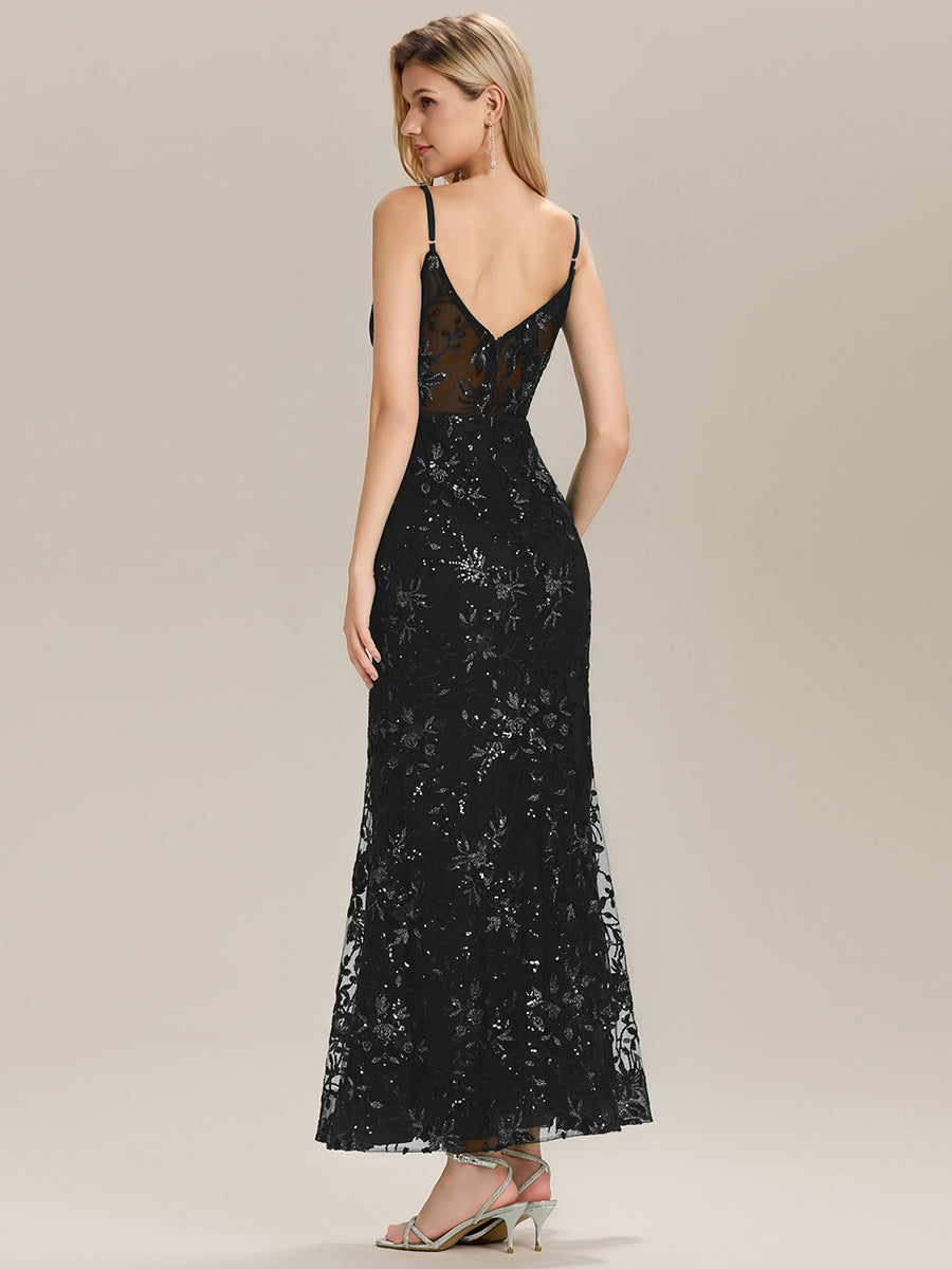 Robe de soirée sans manches en sequins longueur sol #Couleur_Noir