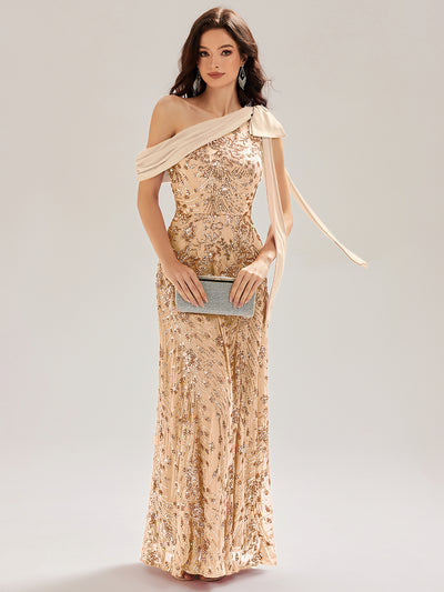 ever BELLAMY|Robe de soirée asymétrique sans manches avec nœud élégant