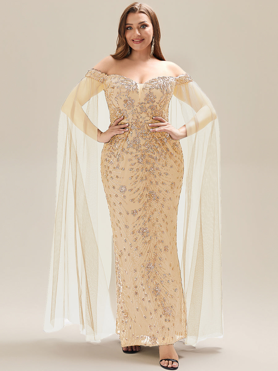Robe de soirée chic sans bretelles à épaules dénudées en jersey extensible avec encolure asymétrique et détails en sequins #Couleur_Dorée