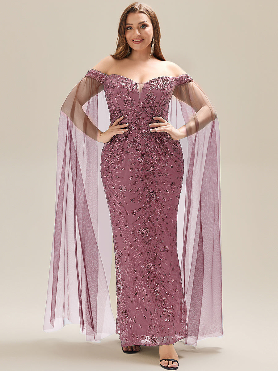 Robe de soirée chic sans bretelles à épaules dénudées en jersey extensible avec encolure asymétrique et détails en sequins #Couleur_Orchidee