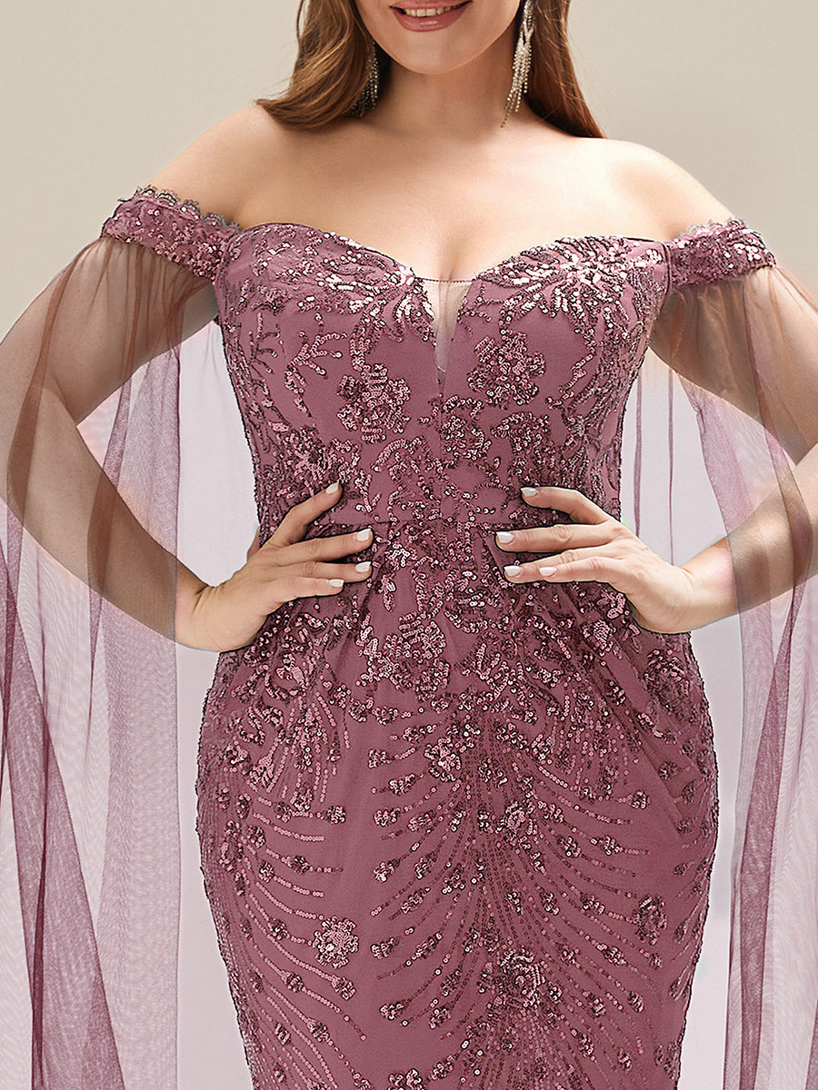 Robe de soirée chic sans bretelles à épaules dénudées en jersey extensible avec encolure asymétrique et détails en sequins #Couleur_Orchidee