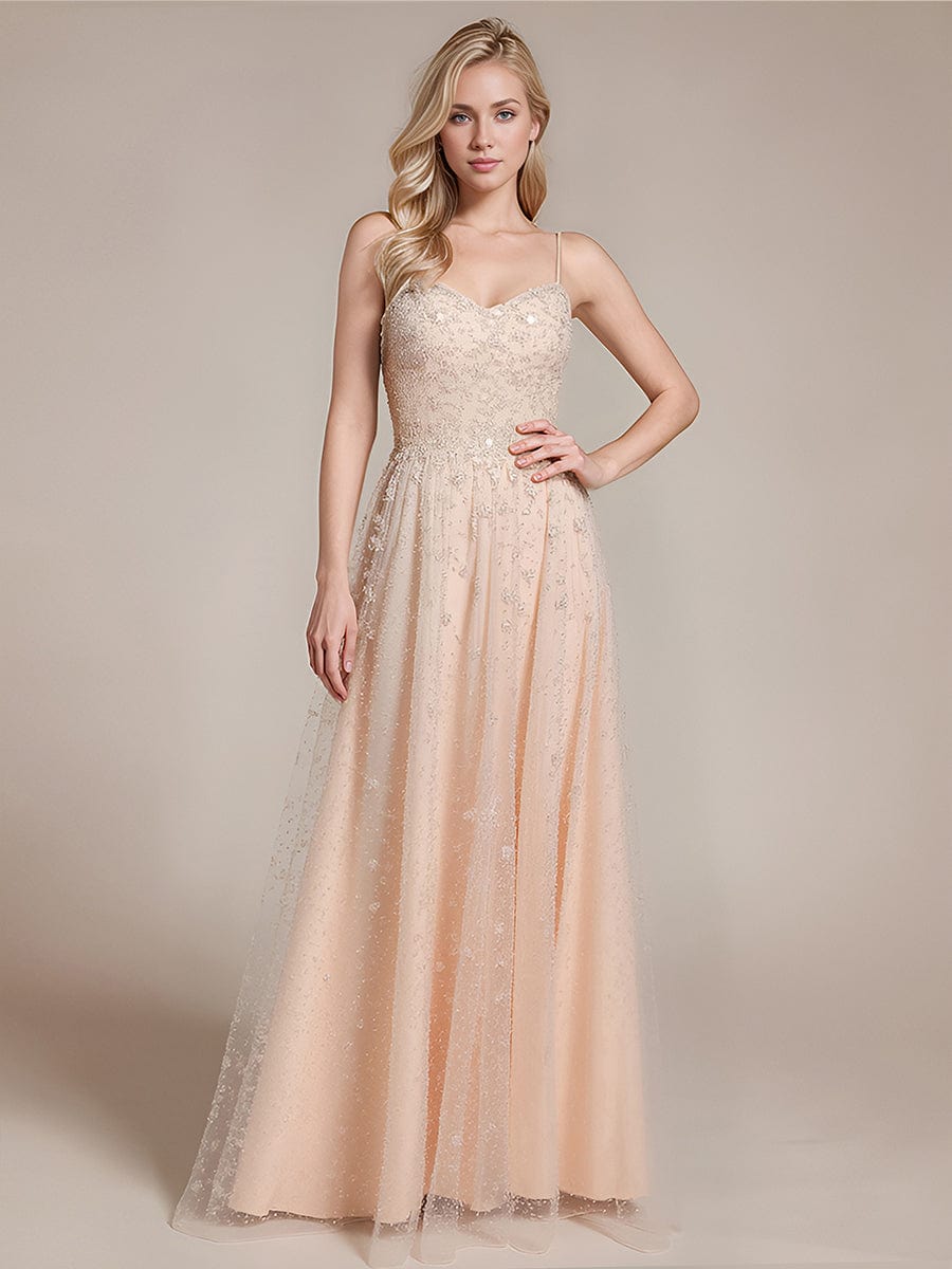 Robe d'invité de mariage trapèze en mousseline fluide à encolure ronde et longueur au genou #Couleur_Blush