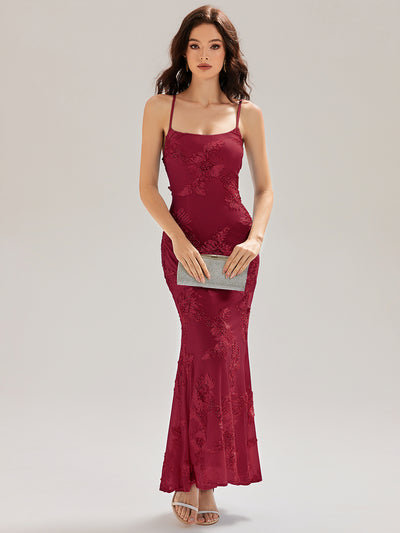 Robe maxi sirène sans manches à bretelles élastiques avec nœud à l'avant et rubans fluides