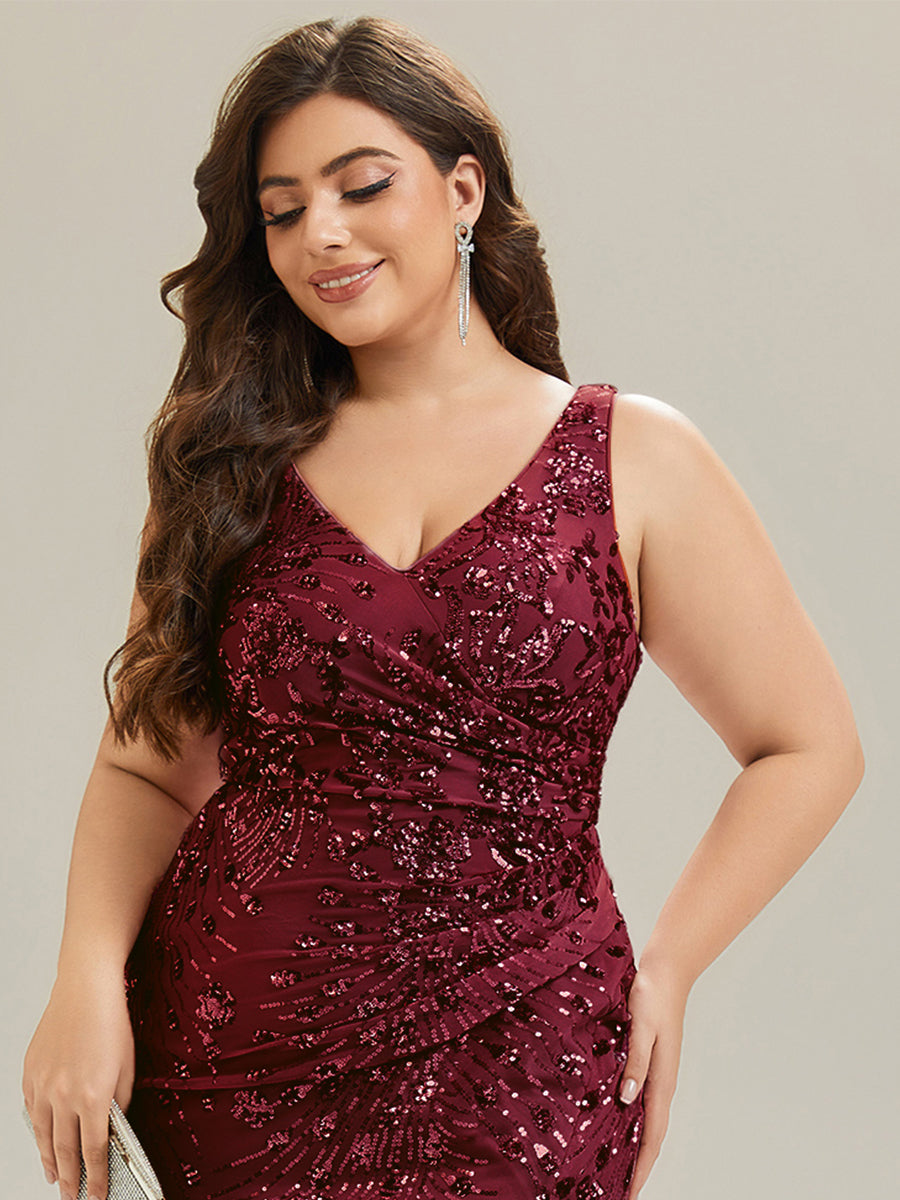 Robe maxi sirène sans bretelles en stretch haut avec décolleté en V noué #Couleur_Bordeaux