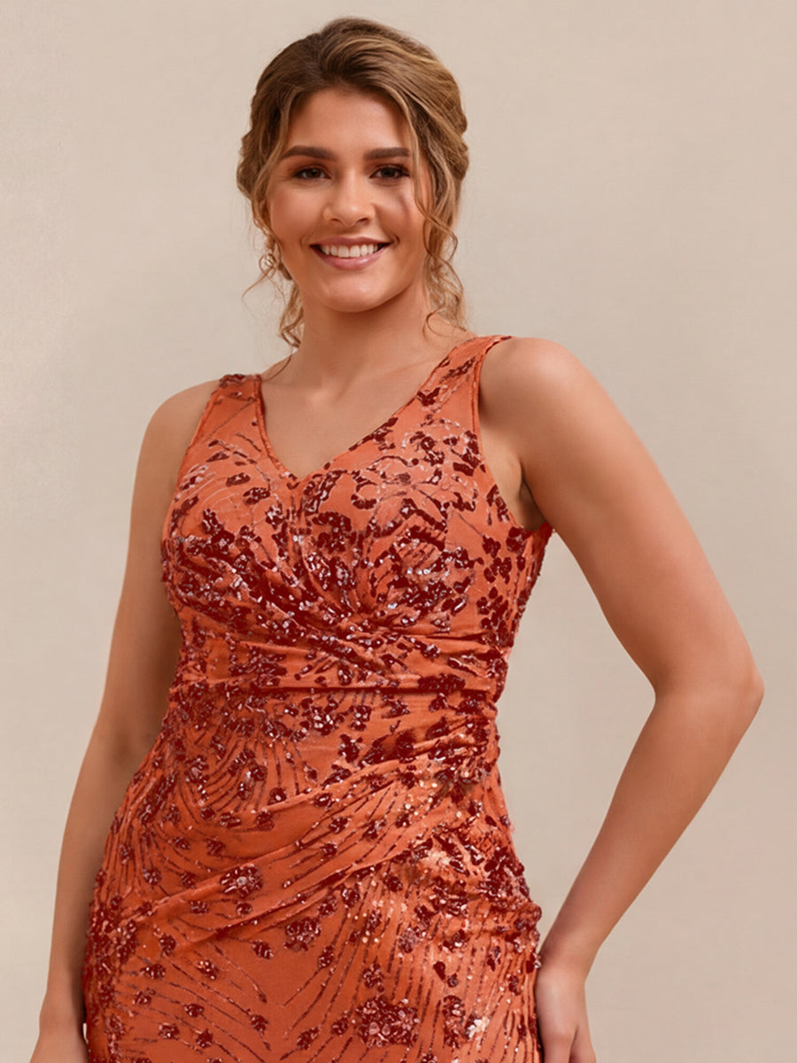 Robe maxi sirène sans bretelles en stretch haut avec décolleté en V noué #Couleur_Burnt Orange