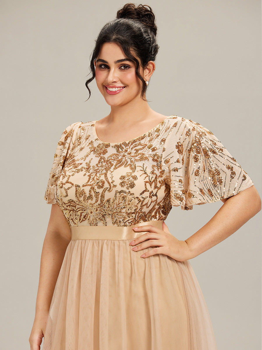 Robe midi chic à volants et sequins décolleté #Couleur_Or