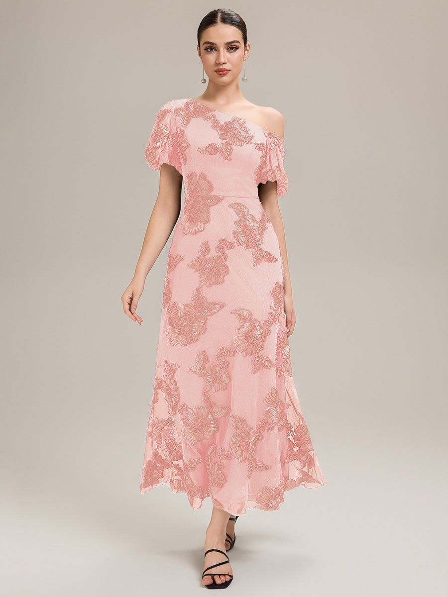 Robe de soirée chic maxi sirène à encolure asymétrique sans bretelles à haute élasticité #Couleur_Rose