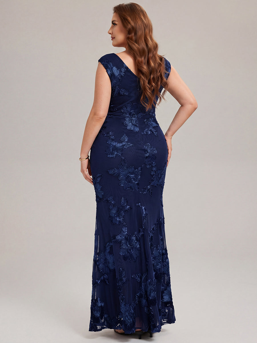 Robe Midi Sirène Sans Manches à Épaule Unique en Tissu à Faible Élasthanne Robe de Soirée Chic #Couleur_Bleu Marine