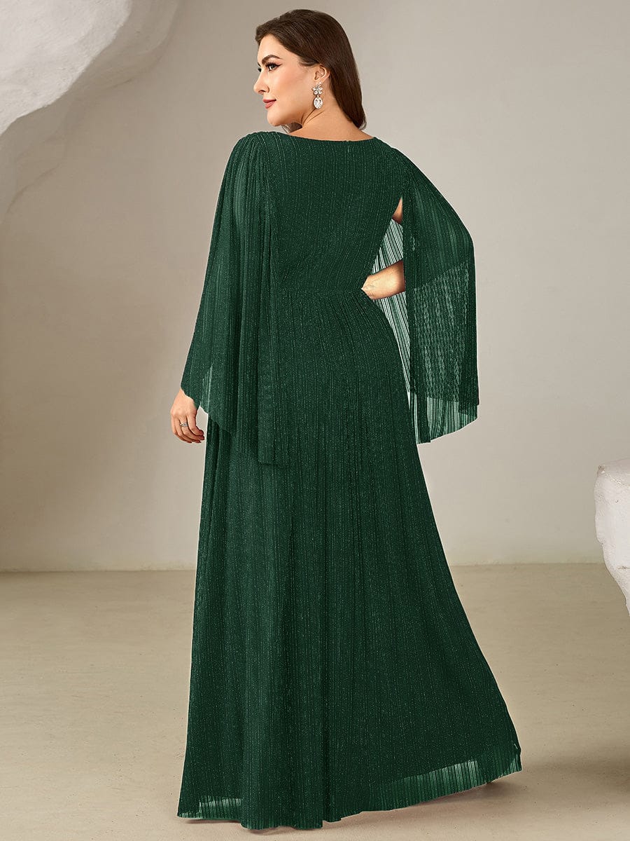 Robe longue à manches longues en batwing décolleté en V et coupe A #Couleur_Vert Fonce