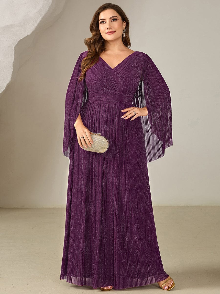 Robe longue à manches longues en batwing décolleté en V et coupe A #Couleur_Glycine violette