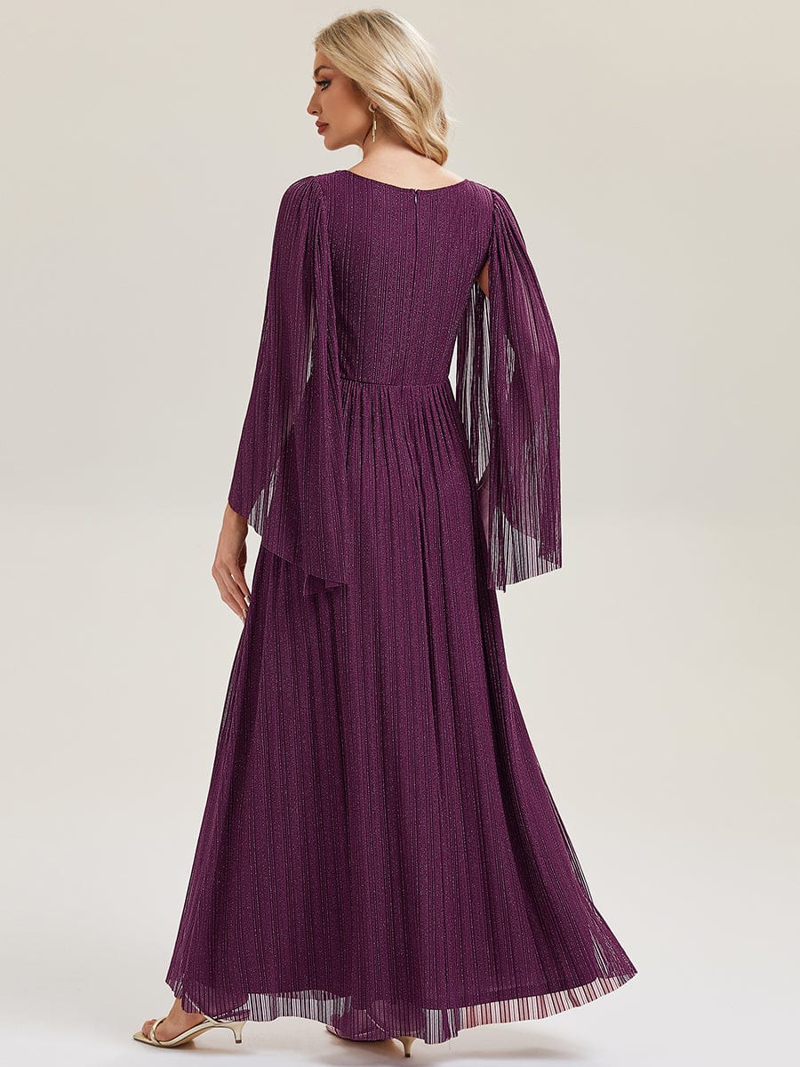 Robe longue à manches longues en batwing décolleté en V et coupe A #Couleur_Glycine violette