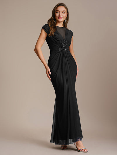 Robe maxi bodycon transparente à manches courtes en sequins
