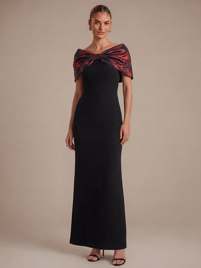Robe maxi bodycon à manches courtes et décolleté en V