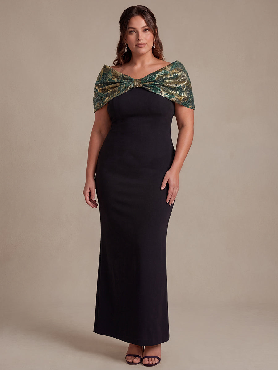 robe maxi bodycon ¨¤ manches courtes et d¨¦collet¨¦ en V #Couleur_Vert foncé/Or