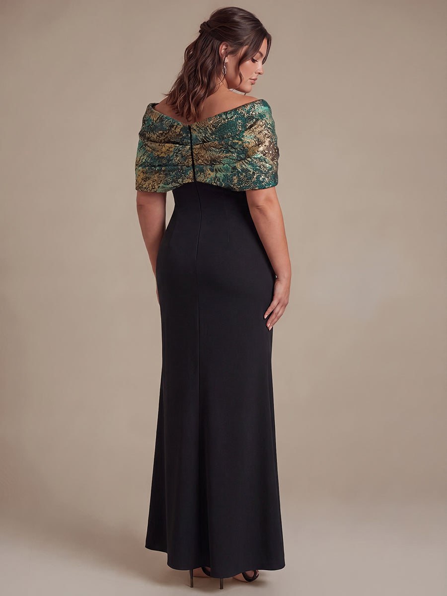 robe maxi bodycon ¨¤ manches courtes et d¨¦collet¨¦ en V #Couleur_Vert foncé/Or