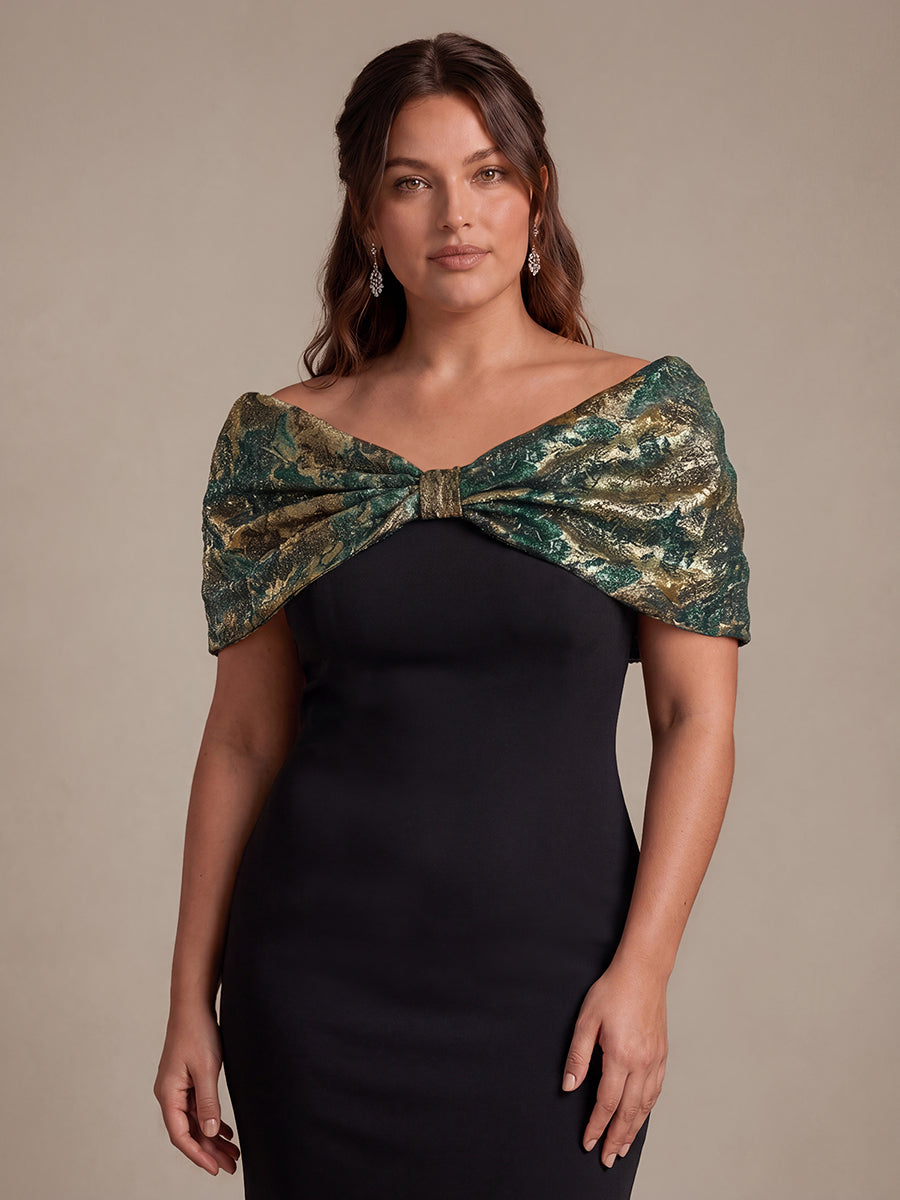robe maxi bodycon ¨¤ manches courtes et d¨¦collet¨¦ en V #Couleur_Vert foncé/Or