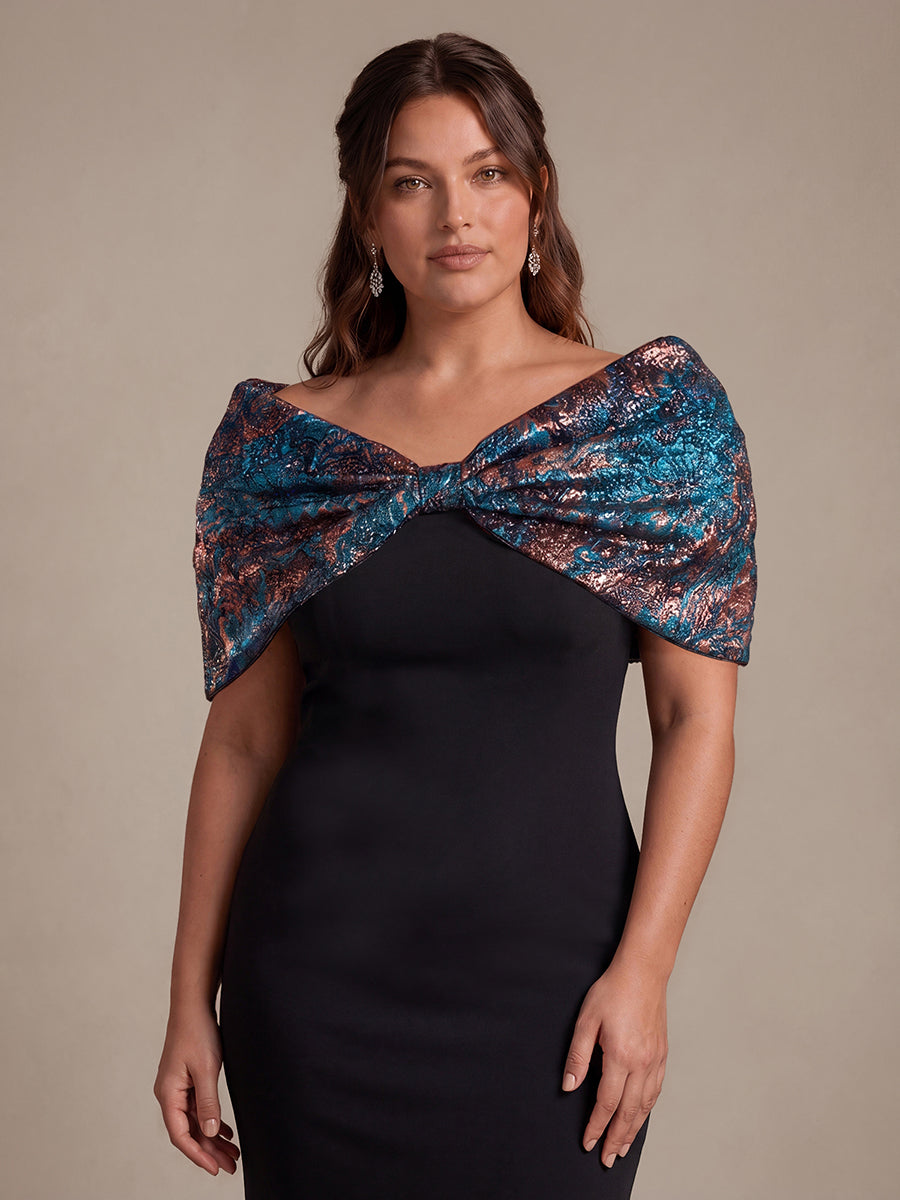 robe maxi bodycon ¨¤ manches courtes et d¨¦collet¨¦ en V #Couleur_Bleu roi/Or