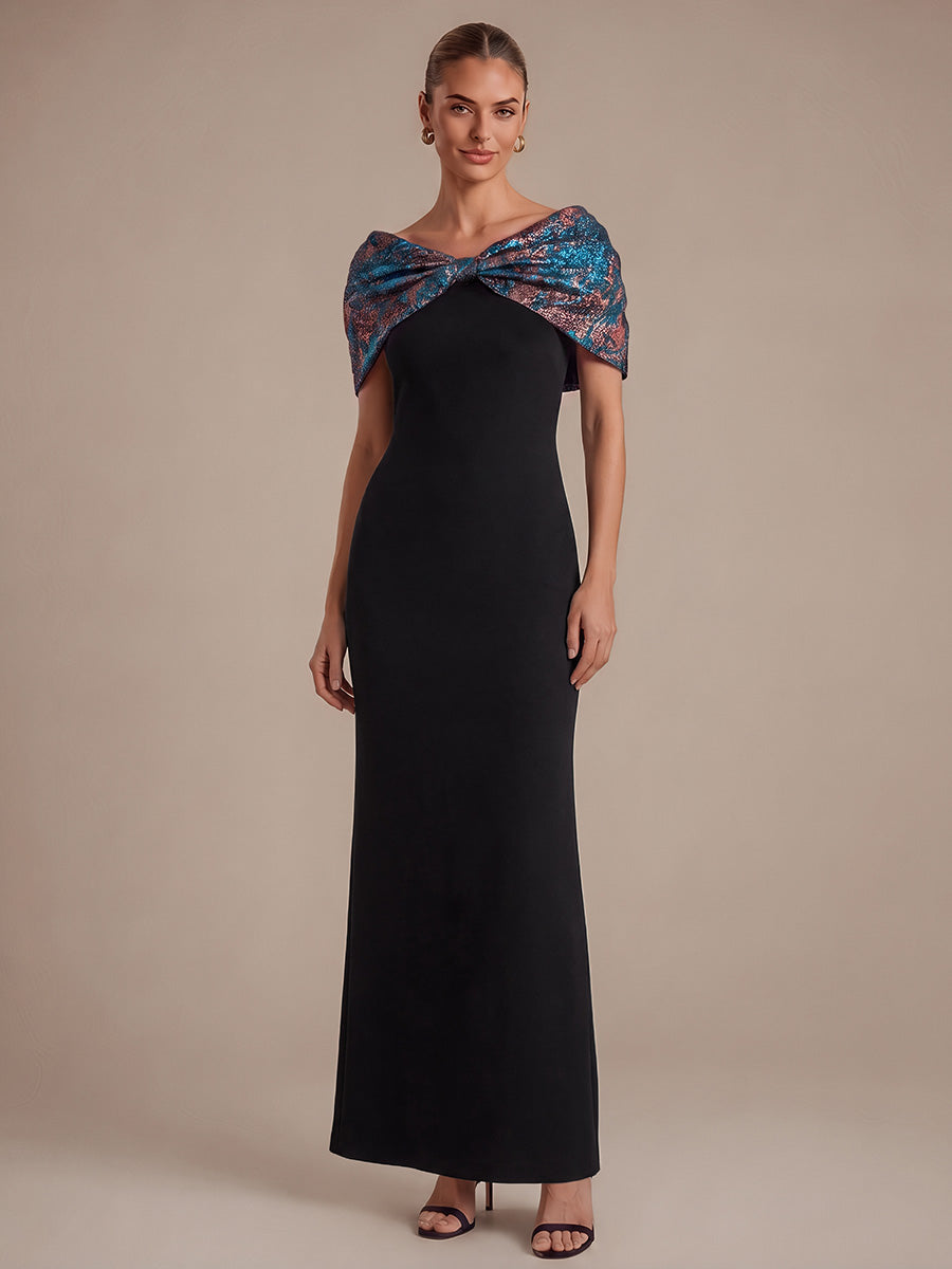 robe maxi bodycon ¨¤ manches courtes et d¨¦collet¨¦ en V #Couleur_Bleu roi/Or