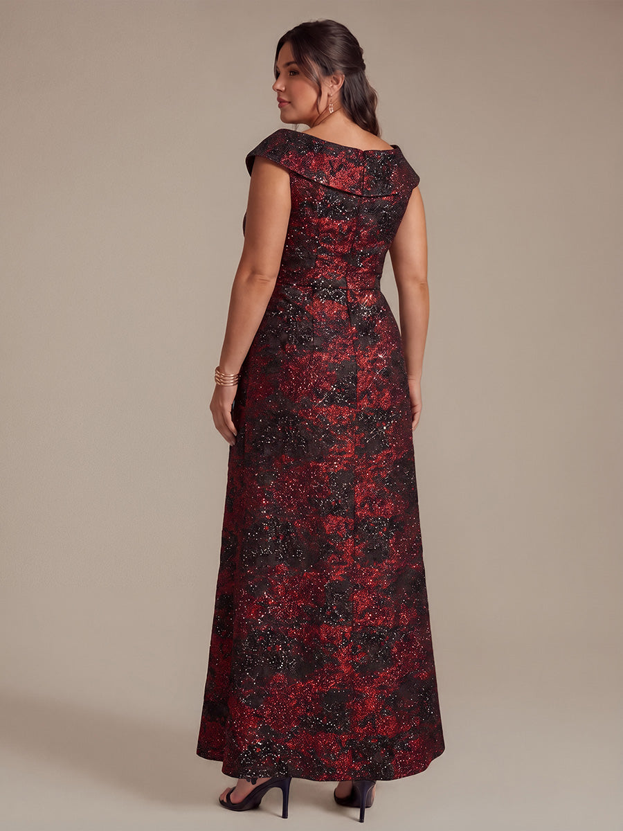 robe sir¨¨ne ¨¤ volants ¨¤ manches courtes en V avec une coupe asym¨¦trique et fermeture ¨¦clair au dos #Couleur_Bourgogne/Noir