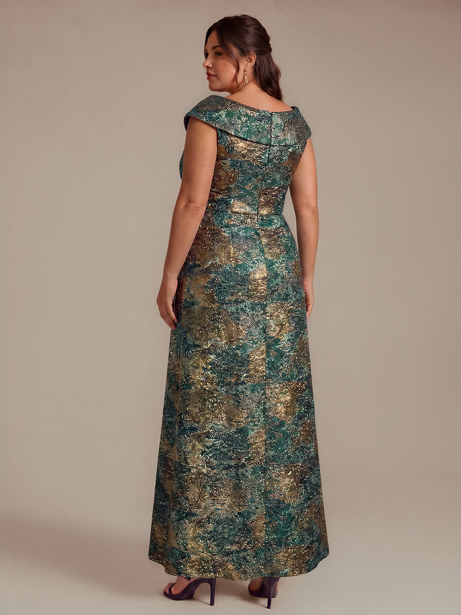 robe sir¨¨ne ¨¤ volants ¨¤ manches courtes en V avec une coupe asym¨¦trique et fermeture ¨¦clair au dos #Couleur_Vert foncé/Or