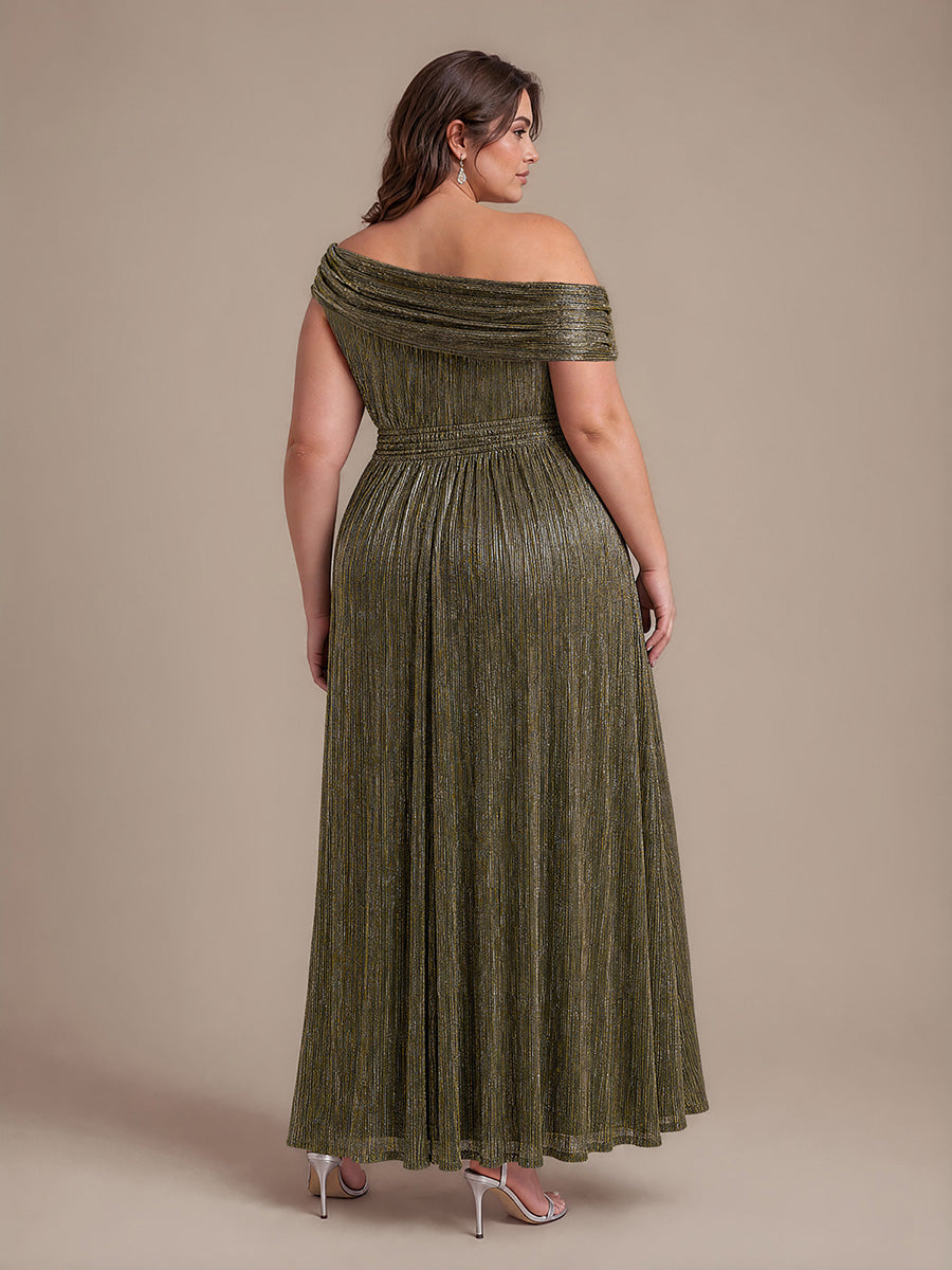 Robe A-Line sans manches maxi pliss¨¦e avec tissu extensible #Couleur_Or métallique