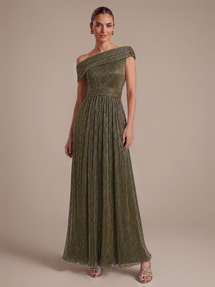 Robe A-Line sans manches maxi pliss¨¦e avec tissu extensible #Couleur_Or métallique