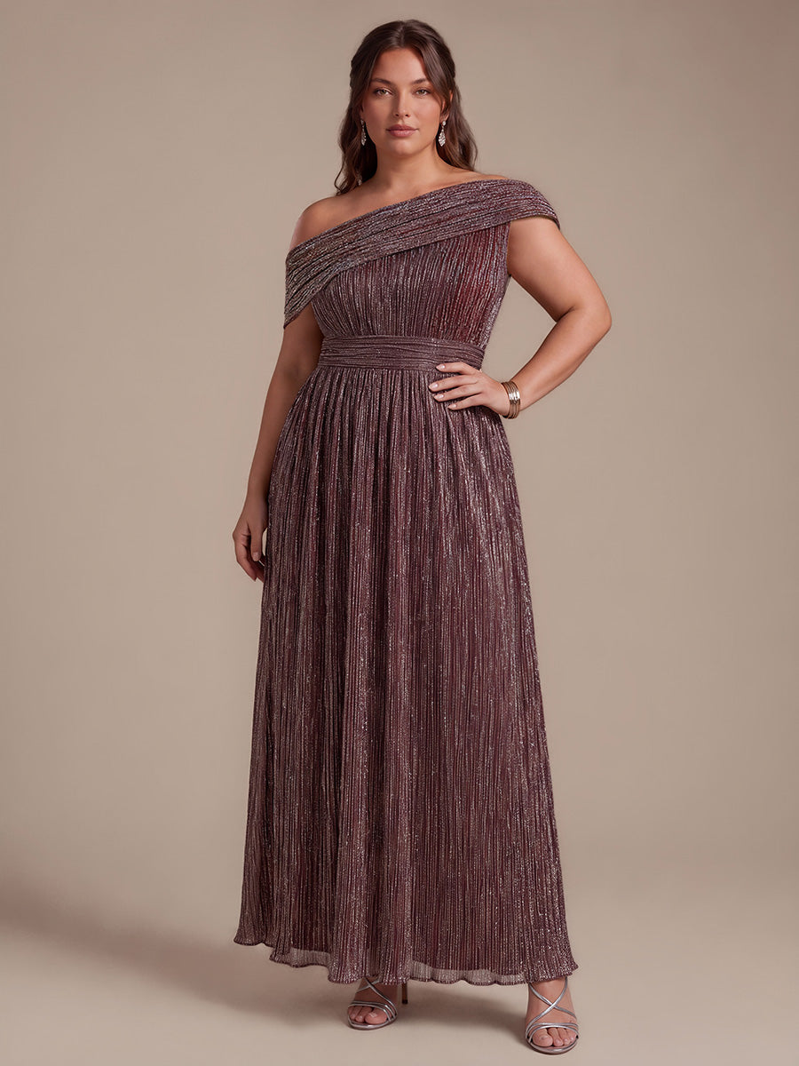 Robe A-Line sans manches maxi pliss¨¦e avec tissu extensible #Couleur_Brun Acajou