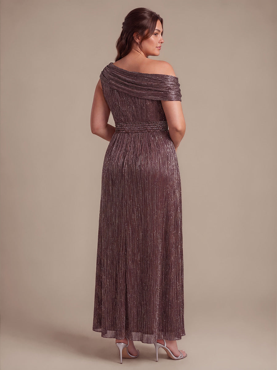 Robe A-Line sans manches maxi pliss¨¦e avec tissu extensible #Couleur_Brun Acajou