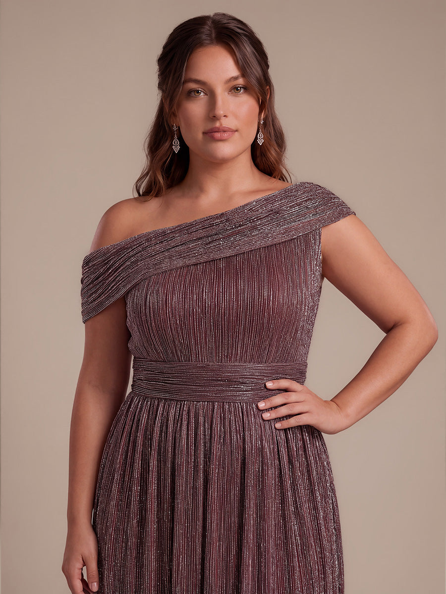 Robe A-Line sans manches maxi pliss¨¦e avec tissu extensible #Couleur_Brun Acajou